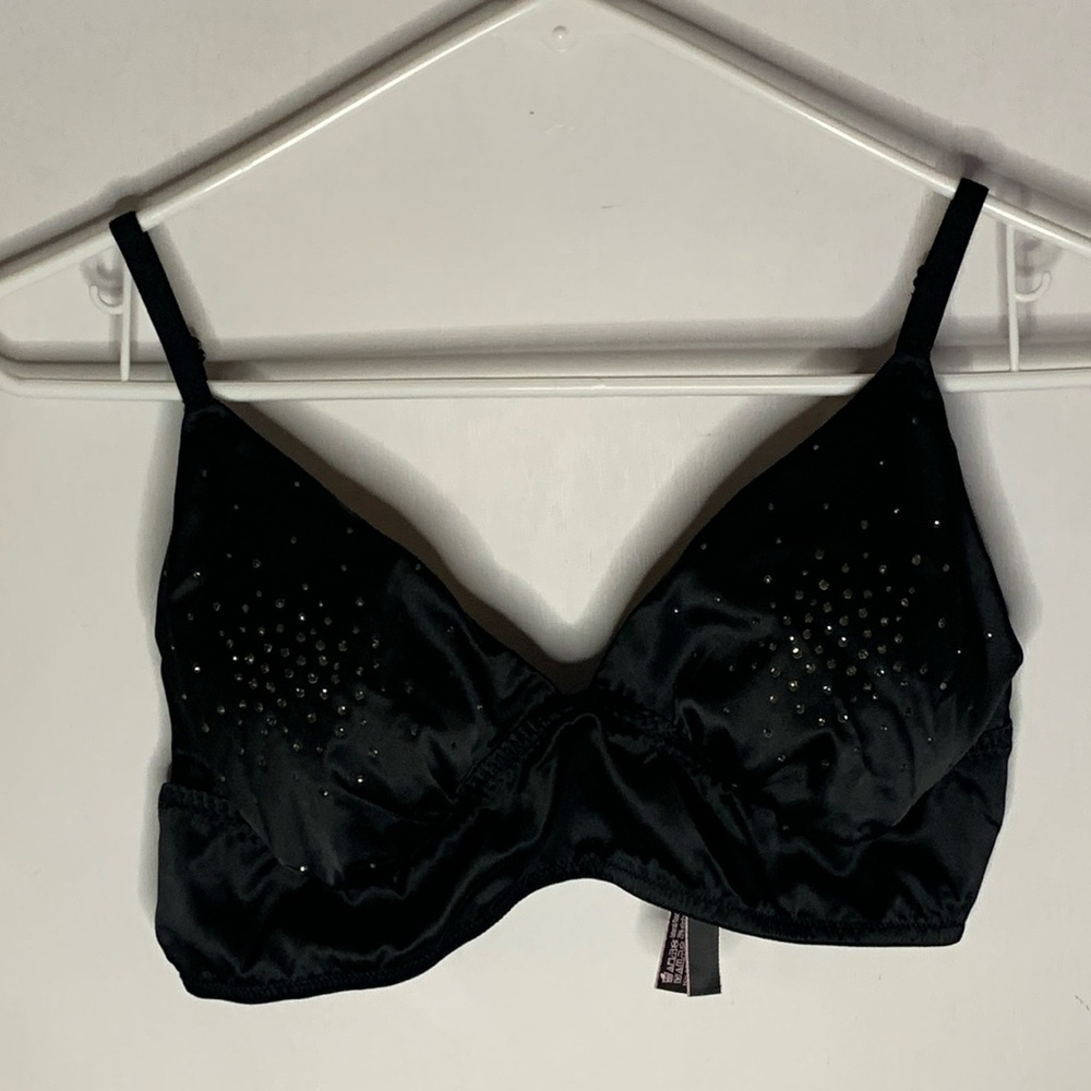 Victoria's Secret black satin bralette with rhinestone embellishment Size Large